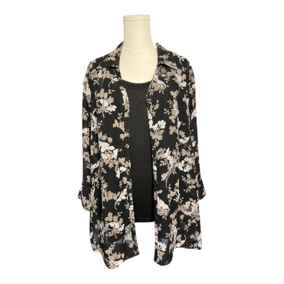 Kathie Lee Woman Tops - ✨ EUC KATHIE LEE WOMAN Floral Sheer Blouse w/ Black Tank | Women’s Sz 18W/20W